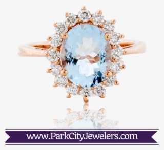 Oval Aquamarine & Round Diamond Rose Gold Ring - Elk Ivory Tooth Trophy Antler Ring