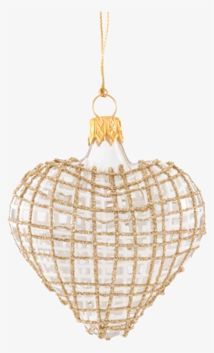 Christmas Ornament "heart" Clear, With Glitter, Gold/white - Christmas Ornament