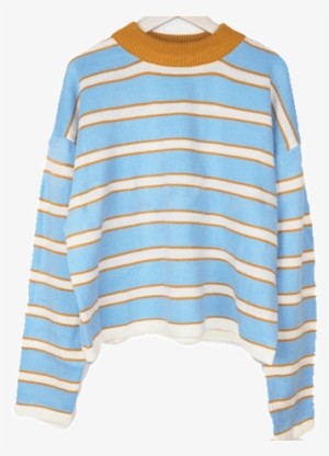 Itgirl Shop Blue Yellow Stripes Cute O Neck Sweater - Pastel Striped Shirt Transparent Png