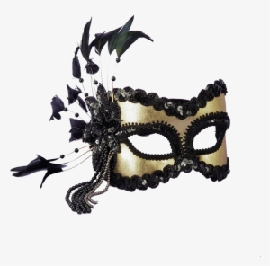 Venetian Mask Png Image Background - Black And Gold Sequin And Feather Mardi Gras Mask