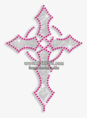 Crystal & Pink Cross Iron-on Rhinestud Rhinestone Transfer - Cross