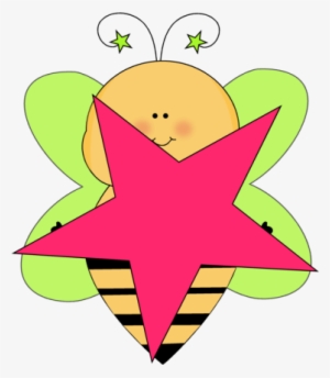 Green Star Bee With A Pink Star - Bee With Star Clipart