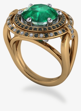 18k Yellow Gold & Platinum 2 Row Round Emerald Halo - Engagement Ring