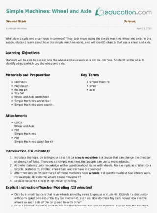 Wheel And Axle - Lesson Plan About Parts Of The Plants