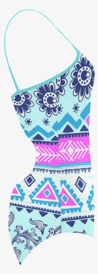 Blue Boho Flowers Strap Swimsuit - Model