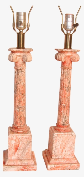 Pair Marble Corinthian Column Table Lamps Salmon Pink - Corinthian Order