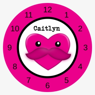 Pink Kawaii Mustache Heart - Mädchen Wanduhr Mit Namen