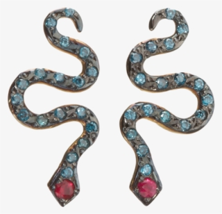 Ileana Makri Blue Diamond & Ruby Little Snake Earrings - Earring
