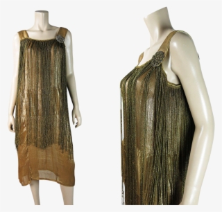 1920's All Lamé Flapper Dress With 31 Inches Of Braided - Flapper