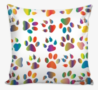 Rainbow Dog And Cat Prints White Pillow Cover - Paw Print Background