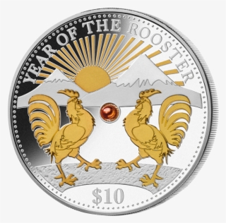 Fiji Year Of The Rooster 1oz 999 Fine Silver Gold Gilded - Year Of The Rooster Stamps Around The World