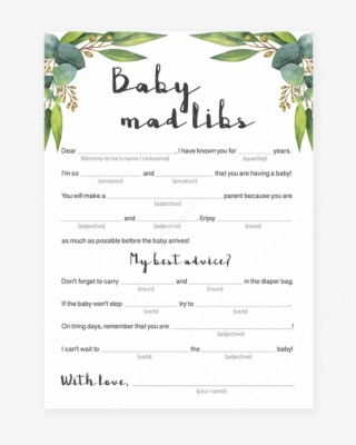 Baby Mad Libs Baby Shower Game Printable With Eucalyptus - Emoji Baby Shower Game