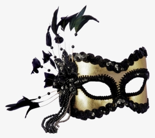 Маска, Маска, Маска - Black And Gold Sequin And Feather Mardi Gras Mask