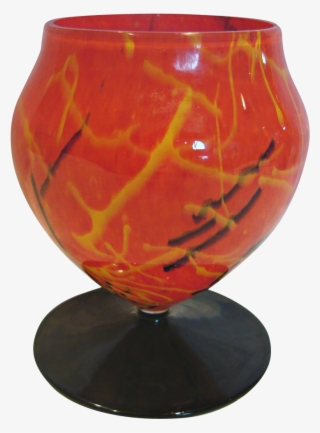 Bohemian Czech Art Glass Vase Orange Spatter W Black - Vase, Orange