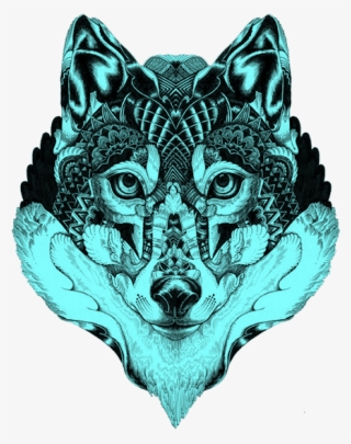 Blue Gray Tattoo Illustration Wolf Mandala Drawing