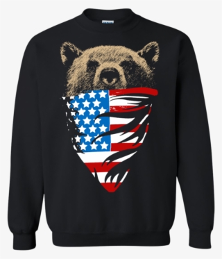 Bear Wearing American Flag Bandanna Sweatshirt - Grizzly Bear With American Flag