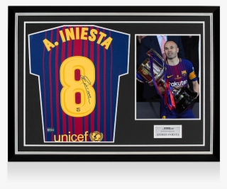 Andres Iniesta Back Signed Fc Barcelona 2017-18 Home - Picture Frame