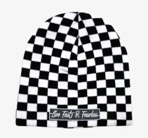 Live Fast & Fearless Embroidered Checkered Beanie - Checkered Beanie