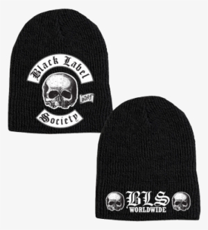 Black Knit Beanie Featuring Bls Worldwide Skully Logos - Black Label Society Logo