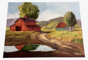 Old Red Barn On A Rural Homestead Oil Painting Signed - Painting