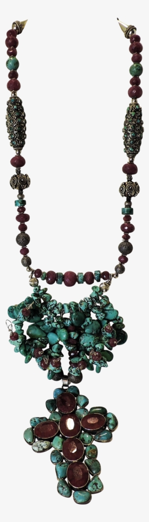Turquoise And Faceted Genuine Ruby Necklace - Necklace