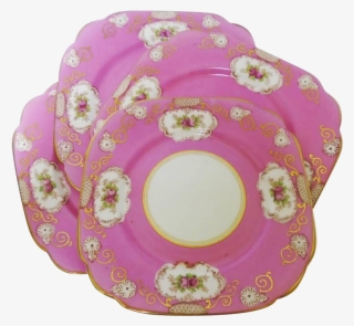 4 Royal Albert Crown China Square Pink Rose Plates - Circle