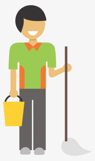 Illustration Of Man Holding A Bucket And A Mop - Mop