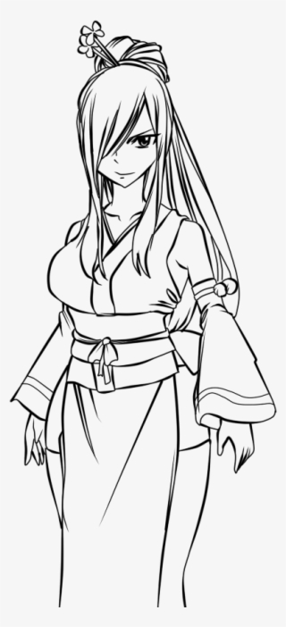 Erza Lineart - Anime Kimono Line Art Png