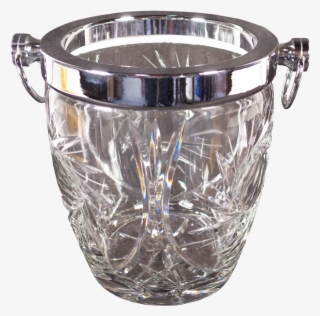 Cut Glass And Chrome Ice Bucket - Glass