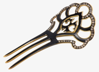 Edwardian Hair Comb White Rhinestone And Black Celluloid - Comb