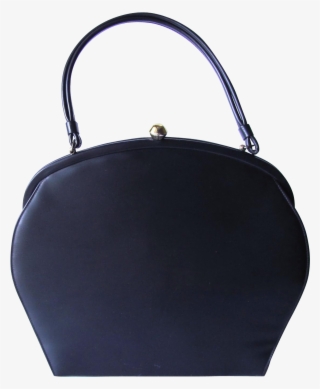 Vintage 1950's Navy Blue Vinyl Handbag With Curved - Handbag