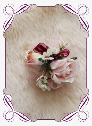 Silk Artificial Burgundy And Blush Ladies Wrist Corsage