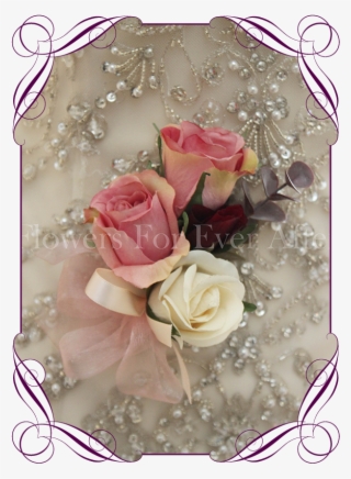 Silk Artificial Rose Pink And Cream Ladies Corsage - Garden Roses