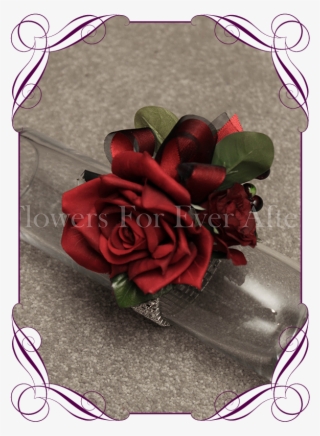 Silk Artificial Red Rose And Berry Ladies Formal / - Mason Jar With Burgundy Flower