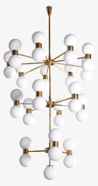 One Of Two Exceptional Huge Brass And Frosted Glass - Chandelier