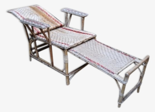 Old Rattan Lounge Chair With His Footrest - Bed Frame