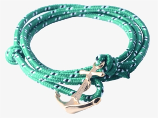 Gold Anchor Green Nylon Rope - Bracelet