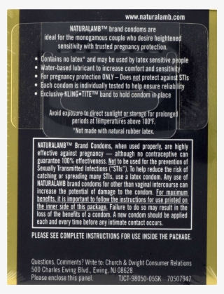 Trojan Naturalamb Condom Lubricated Natural Skin