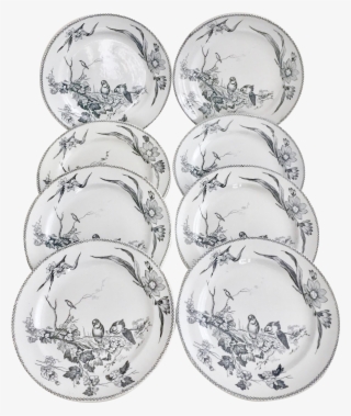 Antique Set Of 8 Breakfast Plates "woodside\