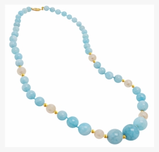 Genuine Graduated Aquamarine Stone And Fresh Water - Necklace