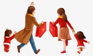 따뜻한 쇼핑을 하는 가족의 투명