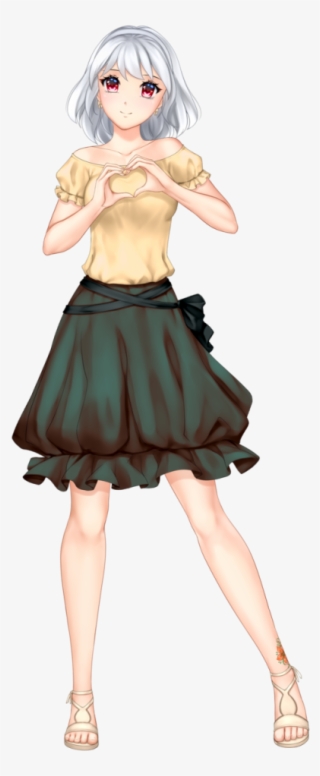 Anime Girl With White Hair And Red Eyes Wearing A Beige - Black Hair