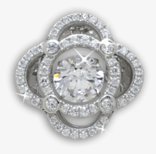 Large Quatrefoil Halo Design Pendant With Swarovski - Silver