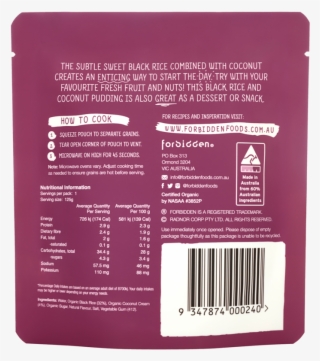 Forbidden Brekky Rice Black Rice & Coconut Organic - Forbidden Black Rice & Quinoa Organic Instant Rice