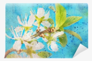 Twig With Flowers And Messy Watercolor Splatter Wall - Watercolor Painting