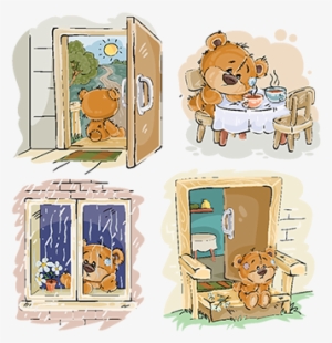 Set Vector Clip Art Illustrations Of Bored Teddy Bears - Libro Que Aburrimiento Ositos