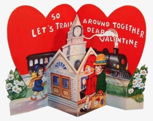 Large Vintage 1930's Pop Up Train Station Valentine - Train