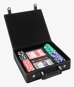 Customizable Leatherette Poker Set With Cards, Dice, - Personalized Black & Gold 100 Chip Poker Set