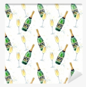 Seamless Pattern Of A Champagne And Glasses - Watercolor Painting