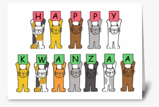 Happy Kwanzaa Cute Cartoon Cats - Happy Kwanzaa With Fun Cats. Card